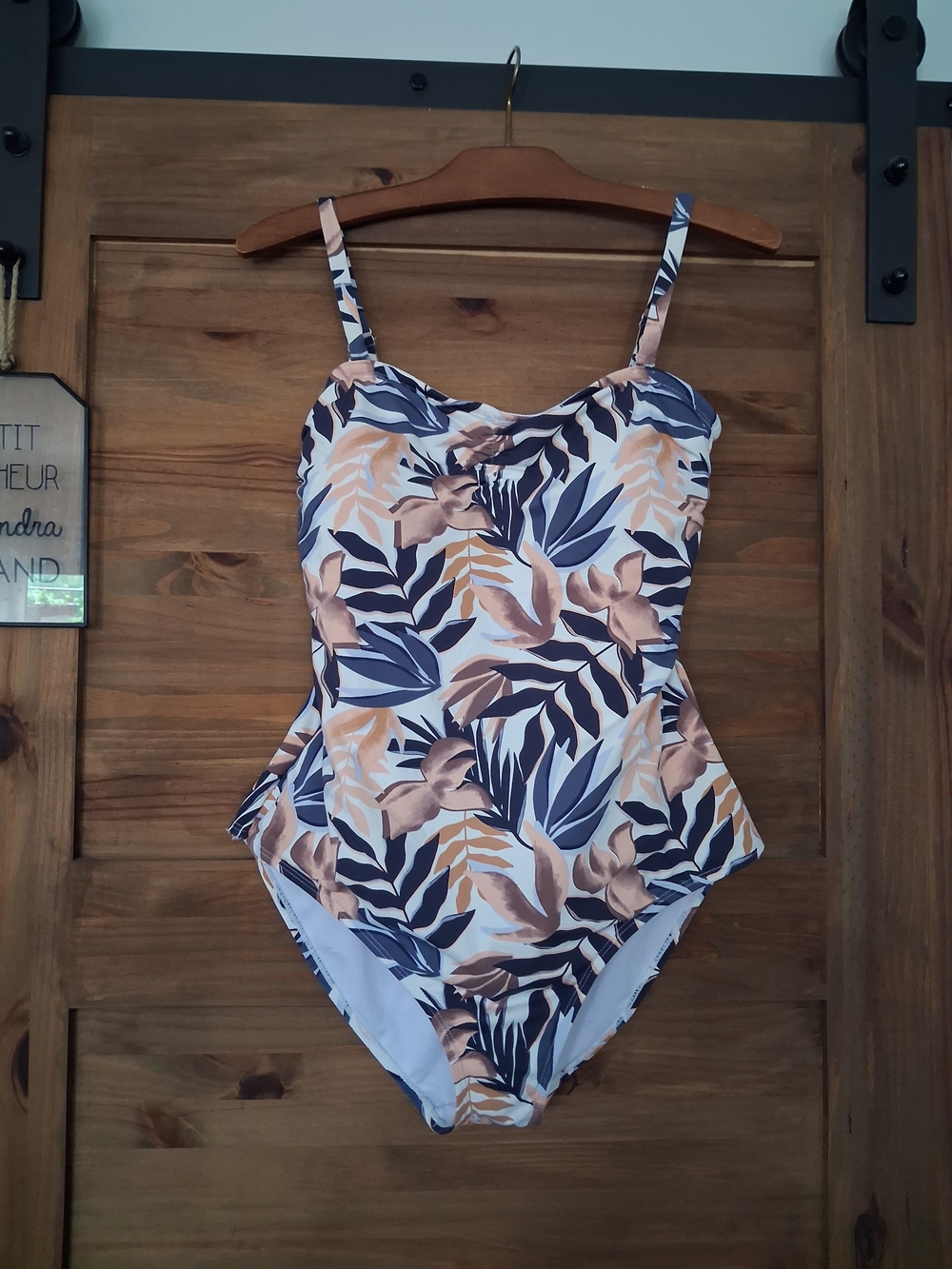 Max Cocos Plus Swimsuit Navy and Peach Leaf Print One-Piece Swimsuit 14